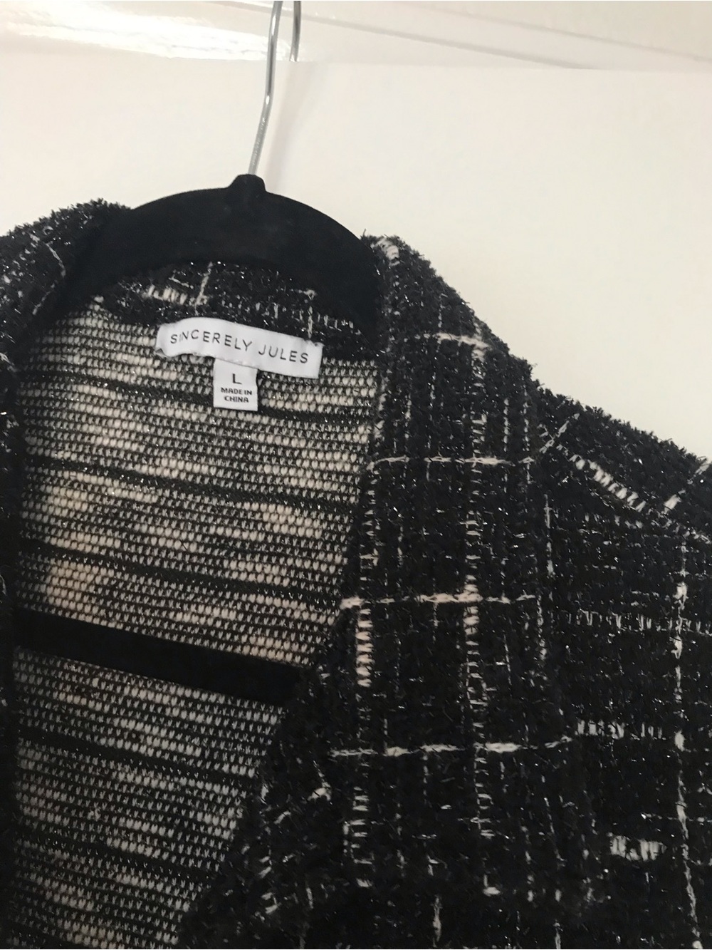 Sincerly Jules Black Tweed Cropped Blazer with Gold Buttons - Picture 2 of 5